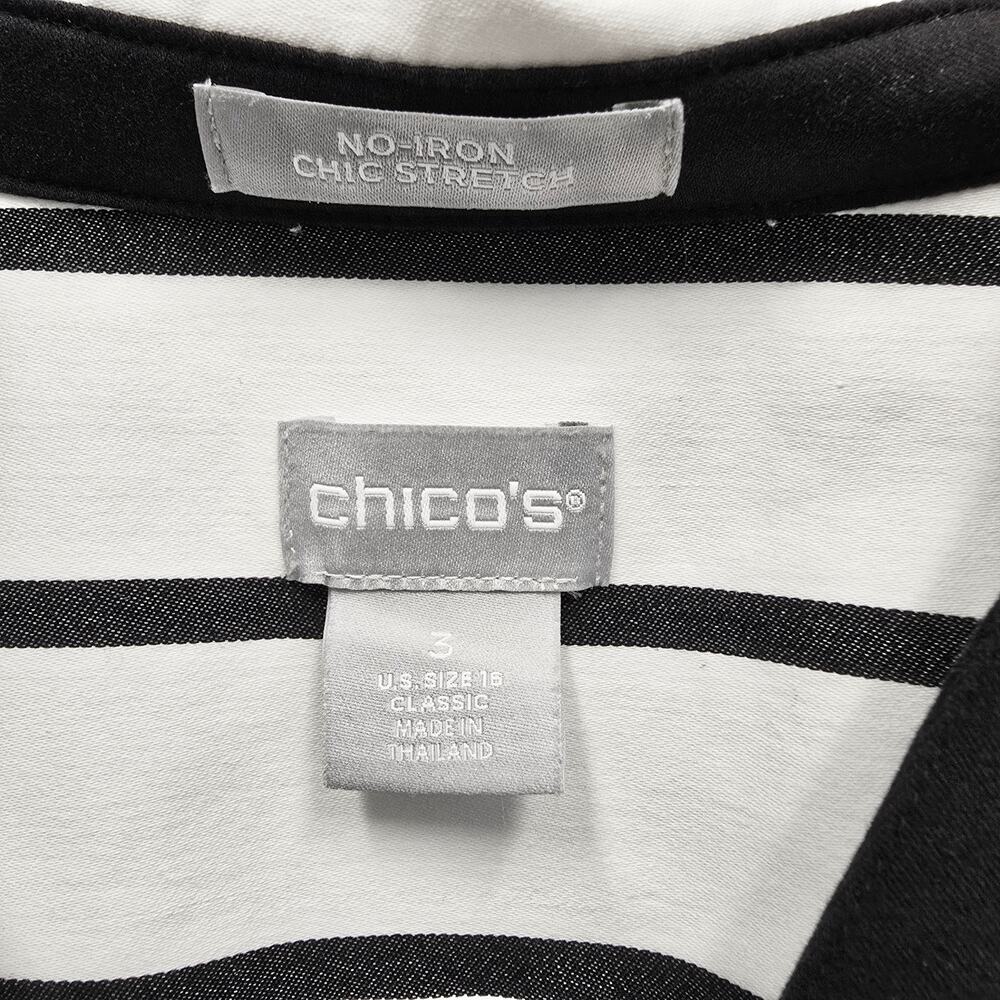 Chico’s Black and White Striped Long Sleeve No Iron Tunic Top Sz 16 - Picture 9 of 10